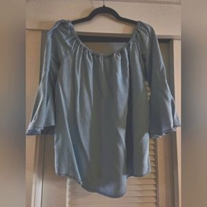 harve Bernard Women's denim off the shoulder top, Size L